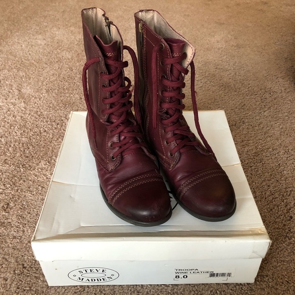 Steve Madden Troopa Wine Leather Combat 